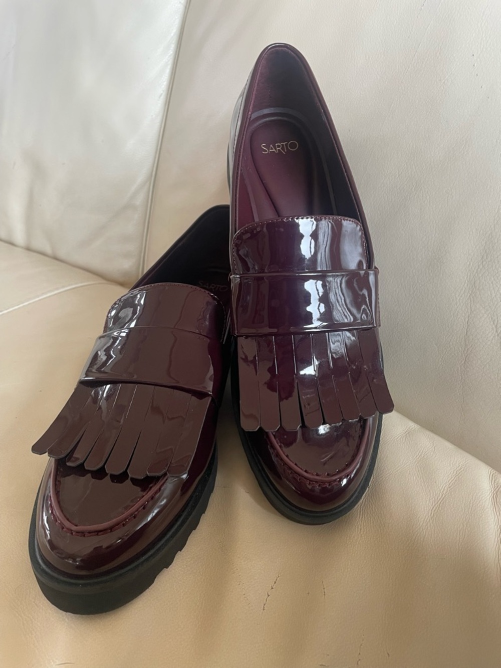 Franco Sarto Burgundy Patent Kiltie Loafers - Preppy Vampy Oxblood - NWOT!